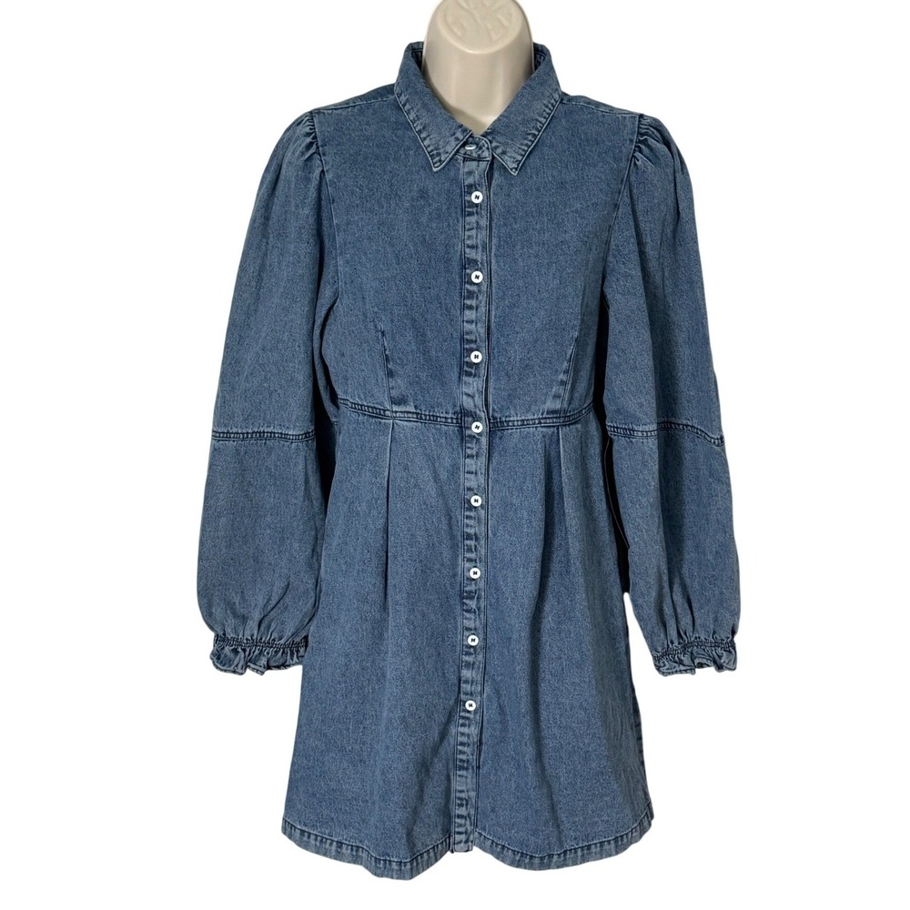 Lulus Uniquely Darling Medium Wash Denim Mini Dress Pockets Size S NEW - Picture 3 of 12